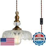 Cvkash Brass Vintage Glass Pendant Light Fixture, Adjustable Chandelier B. Fixed Price $96.00.