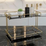 2-tier Black Marble Bathroom Countertop Organizer Glass Shelves & Gold Meta.... Fixed Price $55.85.