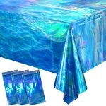3 Pcs Iridescent Waves Tablecloths - Disposable Plastic Ocean Blue Table Clot.... Fixed Price $16.38.