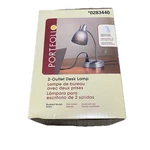 Portfolio 2-outlet Desk Lamp Brushed Nickel 18"x6"x6" W/ Circuit Breaker New. Fixed Price $45.00.