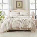Beige Queen Comforter Set With Shams - 7 Piece Boho Fringe Pocket Bed. Fixed Price $64.99.