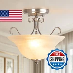 Luvkzc Semi Flush Mount Ceiling Light Brushed Nickel Mid Century Modern Glass Cl. Fixed Price $74.22.