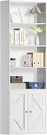 Tall Wooden Bookshelf With Cabinet And Doors,white Bookcase For Bedroom, Living. Fixed Price $108.19.