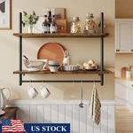 Industrial Floating Shelf Wall Mount 2 Tier Storage W/ Hooks Home Kitchen New. Fixed Price $86.99.
