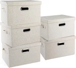 15" Collapsible Storage Bins With Lids - 5 Pack Beige Fabric Baskets. Fixed Price $83.99.