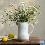 Quoowiit Ceramic Rustic Vase With Handle, White Distressed Decorative Farmhouse. Fixed Price $40.03.