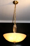 Antique 40s Caramel Beige Glass 16" Shade 4 Socket Ceiling Light Fixture. Fixed Price $385.00.