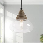 Log Barn Farmhouse Pendant Light With Wood & Clear Glass. Fixed Price $85.00.