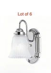6 Pack- Lumapro 4uzj1 Vanity Wall Light, Frosted Glass, On/off Switch, Chrome. Fixed Price $75.00.