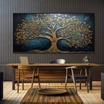 Abstract Tree Of Life Wall Art Canvas Painting Golden & Navy Blue Print. Fixed Price $59.24.