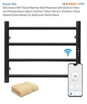 Keg Smart Wifi Electric Heated Towel Rack Wall Mounted Stainless Steel Black. Fixed Price $110.00.