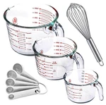 Glass Measuring Cups Set 3 Piece 1 2 4 Cup Le Raze Leraze Spoons Whisk Kitchen. Fixed Price $51.99.
