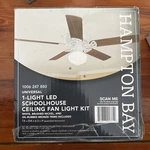 Hampton Bay Univeral 1-light Led Schoolhouse Ceiling Fan Light Kit, 3 Finishes. Fixed Price $19.98.