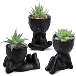Der Rose 3pcs Artificial Succulent Plants W/ Black Human-shaped Pots For Home. Fixed Price $33.99.