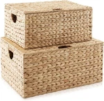 Casafield Set Of 2 Water Hyacinth Rectangular Storage Baskets+lids Medium/large. Fixed Price $60.99.