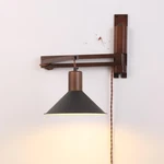 Wood Plug In Wall Sconces Swing Arm Lamp Black Metal Brown Swivel Corded Light. Fixed Price $79.99.