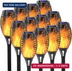 Eoyizw 12 Pack Solar Torch Light With Flickering Flame, Leds Lights Out. Fixed Price $54.36.