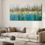 Teal Abstract Cityscape Canvas Art - 48"x24" Modern Skyline Wall Decor. Fixed Price $149.99.