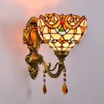 European Vintage Baroque Tiffany Stained Glass Crystal Wall Sconce Lamp Light. Fixed Price $179.99.