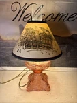 B & P Princess Feather Oil Lamp - Converted To Electric Shade Included Pink. Fixed Price $110.00.