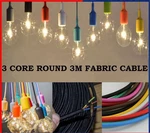 Electricalsone 3 Core 3m Braided Fabric Flex Cable Vintage Round Wire Lighting. Fixed Price $19.57.