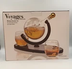 Godinger Whiskey Decanter Globe Set W/2 Etched Glasses For Liquor Scotch Bourbon. Fixed Price $24.85.