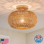 Zswanbei Boho Rattan Ceiling Light - Flush Mount Mini Chandelier Woven L. Fixed Price $64.06.