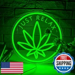Just Relax Neon Sign Dimmable Green Leaf Led Lights Signs For Wall Decor Le. Fixed Price $61.35.
