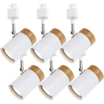 H Type 6 Track Lighting Heads, Natural Solid Wood And Matte White Lampshade S.... Fixed Price $114.80.