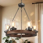 Laluz Wood Wagon Wheel Chandelier, 6-light Rustic Farmhouse 25" D, Brown. Fixed Price $229.97.