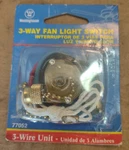 Westinghouse Lighting Corp 3 Way Fan Light Switch Part # 77052 - Nib. Fixed Price $7.00.