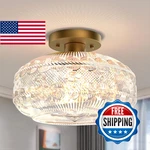 Apoto 11" Gold Semi Flush Mount Ceiling Light Fixture Globe Glass Vtg Style. Fixed Price $79.15.