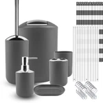 9 Piece Bathroom Accessories Set Soap Dish Shower Curtain Toilet Brush Trash Bin. Fixed Price $40.99.