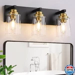 Black And Gold Bathroom Light Fixture, 3 Brushed Vanity Light, 18.8". Fixed Price $101.63.