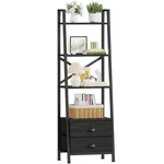 Ladder Shelf 4 Tier Bookcase 2 Drawers Storage Organizer Black Oak Furologee. Fixed Price $89.99.