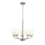 Hampton Bay Helena 21" 5-light Brushed Nickel Chandelier Frosted Glass Shades. Fixed Price $57.11.
