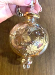 Hand Blown Glass Etched Floral Clear Gold Finial Christmas Ornament 5.5". Fixed Price $18.95.