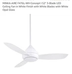 Minka-aire F476l-wh Concept I 52" 3-blade Led Ceiling Fan In White Finish. Fixed Price $325.76.