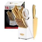 Marco Almond Gold Titanium Coated Stainless Steel 14-piece Knife Set (white). Fixed Price $116.99.