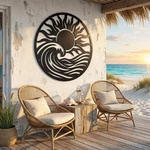 Sun And Wave Metal Wall Art, Coastal Sunset Circle Decor, Boho Beach Ocean. Fixed Price $40.94.