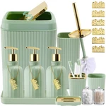 Wsbart 17pc Green Bathroom Accessory Set, Toilet Brush, Soap Dispenser, Trash Ca. Fixed Price $67.80.