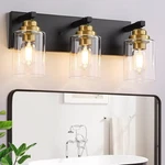 Black And Gold Bathroom Light Fixture, 3 Brushed Vanity Light, 18.8". Fixed Price $77.57.