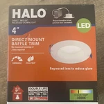 Halo 4" Led Dimmable Damp Rated Direct Mount Recessed Light. Fixed Price $31.00.