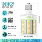 Led Corn Bulb Ul 100w/80w/60w Commercial Area Lighting Fixture 4500k/5000k/5700k. Fixed Price $52.34.