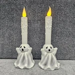 Set Of 2 Flameless White Ghost Tapered Candles Halloween D Cor Spooky Batteries. Fixed Price $14.98.