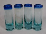 Set Of 4 Artisan Hand Blown Mexican Cobalt Blue Rim Shot Glasses. Fixed Price $12.00.