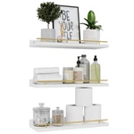 Wopitues Floating Shelves With Gold Metal Guardrail, For Wall Decor S.... Fixed Price $33.76.