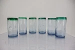 Mexican Hand Blown Blue Green Rim Dimple Highball Glasses Set Of 6 Artisan. Fixed Price $39.95.