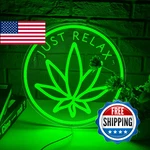 Just Relax Neon Sign Dimmable Green Leaf Led Lights Signs For Wall Decor Le. Fixed Price $56.03.