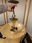 Antique 30s 40s Caramel Beige Glass 16" Shade 4 Socket Ceiling Light Fixture. Fixed Price $450.00.